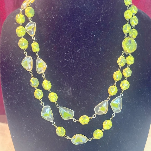 West Germany Jewelry - Stunning Vintage WEST GERMANY Glass Mustard Yellow & Avocado Green Necklace